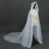 Capa com Capuz de Cor Sólida em Malha Transpassada para Travessia de Fronteira Manto de Noiva Vampira de Halloween Preto Vermelho Branco com Strass Capa Grande com Capuz