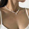 Collar con colgante de gota de aceite de amor con cuentas de arroz simples transfronterizas europeas y americanas para mujer, collar dulce y moderno de una sola capa con cuentas de colores pastorales