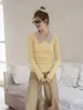 Suéter de Punto Amarillo con Cuello en V Falso de Dos Piezas para Mujer Tggta11, Suéter de Punto Cableado con Cuello Polo Otoño e Invierno, Top Camiseta Base de Capa Interior
