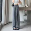 Pantalones Frescos de Seda de Hielo Ultra-Delgados de Yamamoto para Mujer 2026 Nuevo Pierna Recta Caída Adelgazantes Pierna Ancha Casual Pantalones Negros