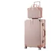 ¡Wow Maleta Personalizada para Estudiantes Mujeres, Trolley de Ángulo Recto Retro Resistente a Rayones Caja con Contraseña, Maleta de Cabina con Marco de Aluminio