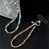 Cordón de cristal para teléfono, cadena de cristal simple de doble capa con forma de bola de flor, exquisito accesorio de pulsera para funda de teléfono