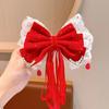 Tocado de horquilla con lazo rojo para niña, cinta para la parte superior de la cabeza con clip para Año Nuevo, accesorios festivos para el cabello para bebé