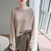 Suéter tejido casual de lana aterciopelada con cuello redondo y manga larga para mujer, camisa base holgada y fina, nuevo top de otoño e invierno