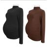 Camiseta Base de Otoño e Invierno para Mujeres Embarazadas, Nueva Camiseta Elástica de Primavera de Cuello Medio Alto, Cálida Interior, de Manga Larga, a la Moda
