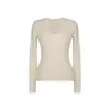 Blusa de tricô com decote V na cor 'werkwe milk tea', top versátil de manga longa com corte justo para primavera/verão