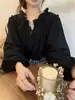 Tops de Diseño Nicho Retro Francés 2025 para Mujer con Mangas Abullonadas Camisas Chic de Manga Larga con Volantes