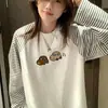 Camiseta de Manga Larga Raglán con Rayas de Contraste Chic Estilo Coreano para Mujer Primavera y Otoño Nueva Holgada Casual Ajustada Cuello Redondo Top