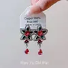 Pendientes de borla roja con forma de gota de agua, florales y de pedrería, lujosos y elegantes, para mujer, accesorios de moda y con estilo para vestidos de noche