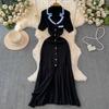 Comercio Exterior Wish Vestido de Verano para Mujer Cuello Polo Manga Corta Color Contrastante Falda Larga Elegante Ajustado