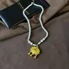 Nuevo Collar de Perlas Dorado Arena Estilo Chino, Colgante Largo Versátil de Moda con Cuentas, Accesorio de Candado de Seguridad Calabaza Estilo Chino Retro