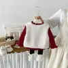 Ropa interior Dianxi de forro polar grueso con cuello de encaje, chaleco de dibujos animados peludo, leggings de invierno para bebé, conjunto de tres piezas