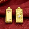 Caja Gahu Estilo Tibetano Aleación de Bronce Caja Vacía Colgante Cuadrado 1*3 Incrustado con Pedrería Cara Única Doble Cara Portátil Amuleto de Buda Estuche Thangka
