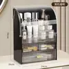 Caja de almacenamiento de cosméticos a prueba de polvo, estante con cajón para productos de cuidado de la piel y labiales en el tocador, caja acrílica transparente