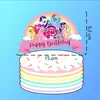Cartão de decoração de bolo de pônei, sobremesa de aniversário de menina, plug-in musical, adesivo de pudim