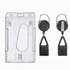 Llavero anti-pérdida de fácil extracción, versión horizontal y vertical transparente de doble cara estilo americano, Portatarjeta de identificación de empleado de plástico duro PS