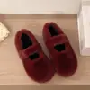 Zapatos planos de moda con pelo para mujer, nueva colección otoño/invierno 2026, estilo Mary Jane de una sola tira, zapatos de algodón con forro de felpa, cálidos y cómodos para usar al aire libre
