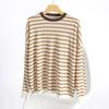 Suéter primavera y otoño delgado de manga larga camiseta básica holgada casual talla grande color contrastante a rayas suéter de lana