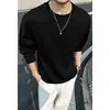 Camiseta de manga larga de cuello redondo de color liso para hombre para otoño e invierno, sudadera de estilo retro americano para pareja, marca de moda, camiseta interior térmica