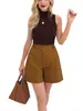 2026 Shorts Femininos Casuais Europeus e Americanos Amazon Fashion de Cintura Alta Soltos de Cor Sólida Perna Reta Perna Larga Corte A