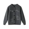 Nueva colección de otoño e invierno: Cárdigan infantil de cuello redondo 100% lana pura, con sencillo bordado de animales pintado a mano y una capa exterior tejida