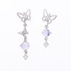 Pendientes elegantes de mariposa de piedra lunar asimétrica irregular para mujer, pendientes de piedra de ojo de gato para mujer, pendientes de borla de hada súper hada para mujer