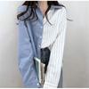 Chic Coreano Otoño Reductor de Edad Retro Diseño Nicho Contrastante Casual Rayas Empalmado Camisa Tops de Mujer Trendy