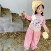 Conjunto para Meninas Desenho Animado Rosa Camiseta Top Comprimento Estendido 26 Primavera e Outono Novo Comércio Exterior Roupas Infantis Fonte Atacadista