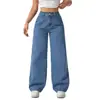 Jeans Yuyuan Europeu e Americano transfronteiriço vintage estilo Americano chique solto cintura alta perna larga longo reto comprimento total