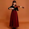 Vestido de Coro para Meninas Vestido de Princesa Manga Longa Bloqueio de Cores Preto e Vermelho Cintura Marcada Saia Tutu Rodada Roupa para Performance de Piano