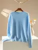 Suéter de malha redondo sem costura escovado para mulheres, macio e quente, emagrecedor e valorizador, adequado para outono e inverno como uma blusa de gola redonda para usar por baixo
