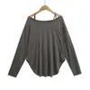 8006-25 Primavera Nuevo Estilo Europeo y Americano Street Style Diseño Curvo Holgado Casual Hombros Descubiertos Tirantes Camiseta de Manga Larga