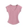 Top Camiseta Sexy Cintura de Hormiga Verano 2025 Nuevo Ajuste Ceñido Adelgazante Cuello en V Hombro Derecho Camiseta Básica Adelgazante
