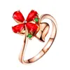 Múltiples Estilos de Anillos de Corazón de Ángel Incrustados de Diamantes, Anillos de Moda de Turmalina Rojo Sangre de Paloma, Anillos de Piedra Roja con Diamantes Chapados en Oro Rosa al por Mayor