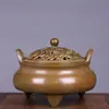 Estufa Aromática de Flor Hueca de Tres Patas de Cobre Puro para el Hogar Interior Arena para Incienso Sándalo Madera de Águila Incienso Adornos Grandes para Ceremonia del Té