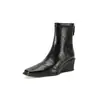 Primer Encuentro con las Nuevas Botas Cortas de Tacón de Cuña Silenciosas de la Temporada para Mujer, con Punta Cuadrada y Cierre Trasero, Botas de Corte Ajustado que Hacen que los Pies Parezcan Más Pequeños, Botas de Moda