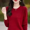 Tejido de hilo de núcleo 2026 nuevo de manga larga holgado moda versátil para mujer cuello redondo elegante estilo coreano top básico