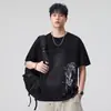 Camiseta de manga corta estampada lavada para hombre Xintang, estilo americano, corte holgado, versátil, casual de verano, top pesado de 210 g para hombre