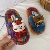 Pantuflas de peluche de oso de dibujos animados, pantuflas de algodón para interiores de otoño para niños, cómodas y cálidas, pantuflas de algodón de una tira