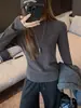 Camisa Básica Feminina Manga Longa de Lã Tencel de Fábrica Outono/Inverno 2026 Slim Fit Gola Alta Meia Malha Quente