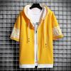 Camiseta Estilo Hong Kong para Hombre, Corte Holgado, Cárdigan de Manga Corta, Moda de Verano de Moda con Manga de Cinco Cuartos, Sudadera con Capucha de Marca de Moda