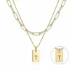 Collar Transfronterizo Europeo y Americano de Oro 18K de 6 mm con 26 Letras de Doble Capa Colgante Rectangular de Acero de Titanio Acero Inoxidable Venta al por Mayor