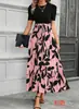 Vestido de impressão floral de alta cintura da moda com temperamento elegante para mulheres europeias e americanas, para o comércio transfronteiriço da Amazon em 2025