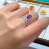 Primavera 2024 Nuevo anillo de amatista con incrustaciones de platino plateado S925 JR3865-3 7 * 9 mm boca abierta