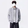 Cardigan Suéter de Tricô Gola Alta Retrô Americano Masculino High-End Casual Versátil Tendência Moda Simples Cor Sólida Roupa Exterior
