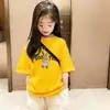 Camiseta de Manga Corta de Algodón Puro para Niñas, Top de Ropa Infantil de Dibujos Animados Moderno y a la Moda, Camiseta Casual Versátil de Cuello Redondo para Bebés Niñas, Manga Media