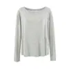 Camiseta Branca Fina de Manga Longa com Ombro Assimétrico para Mulheres, Estilo Outono, Levemente Transparente, Protetora do Sol, Camiseta Básica Solta Casual, Atacado