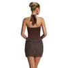 Vestido Corto Estilo Europeo y Americano con Cuello Halter y Corte Cruzado en la Parte Delantera, Cintura Fruncida, Corte Ajustado, Adecuado para Fiestas, Citas y Banquetes