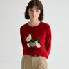 [100% Lana] Suéter Jacquard Casual Dulce y Lindo de Cuello Redondo para Otoño Temprano, Top de Punto de Lana para Mujer