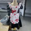 Tallas S-XL Disfraz de Maid Cosplay de Halloween, Disfraz de Maid Maligna Manchad de Sangre de Terror, Uniforme Sexy para Juego de Rol